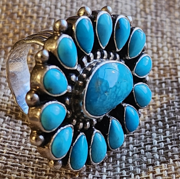 Native American Kingman And Sleeping Beauty Turquoise Adjustable Ring - Picture 6 of 9